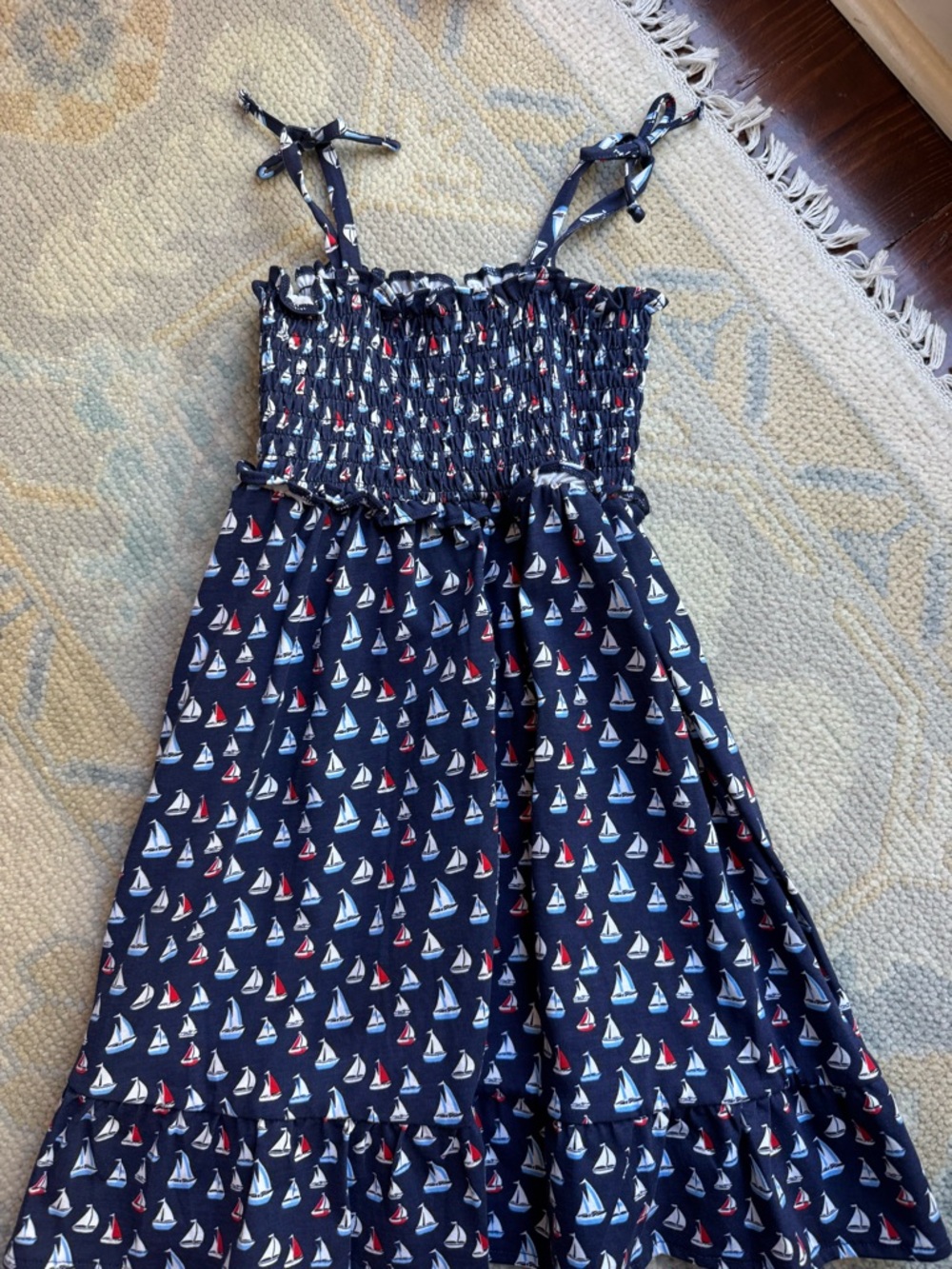 Navy Sailboat Print Girls' Casual Sundress